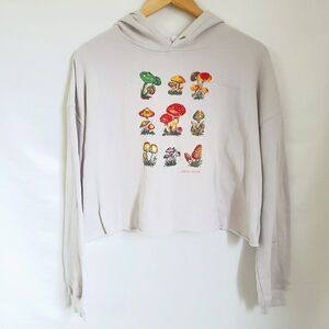Cozy Soft Cottagecore Fairycore Hippie Boho  Cropped Mushroom Graphic Hoodie